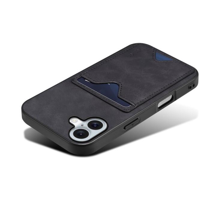 DENIOR - DENIOR iPhone 16 Fodral Läder + TPU Med Kortfack Ställ - Svart