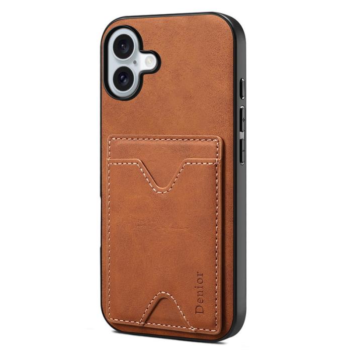 DENIOR - DENIOR iPhone 16 Fodral Läder + TPU Med Kortfack - Brun