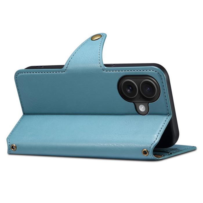 DENIOR - DENIOR iPhone 16 Plånboksfodral Äkta Läder - Blå