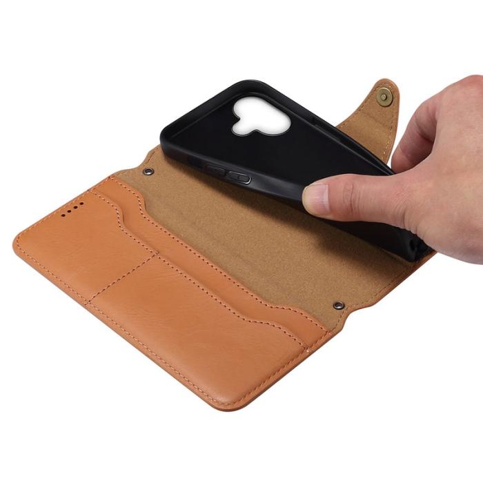 DENIOR - DENIOR iPhone 16 Fodral Plånbok Äkta Läder - Brun