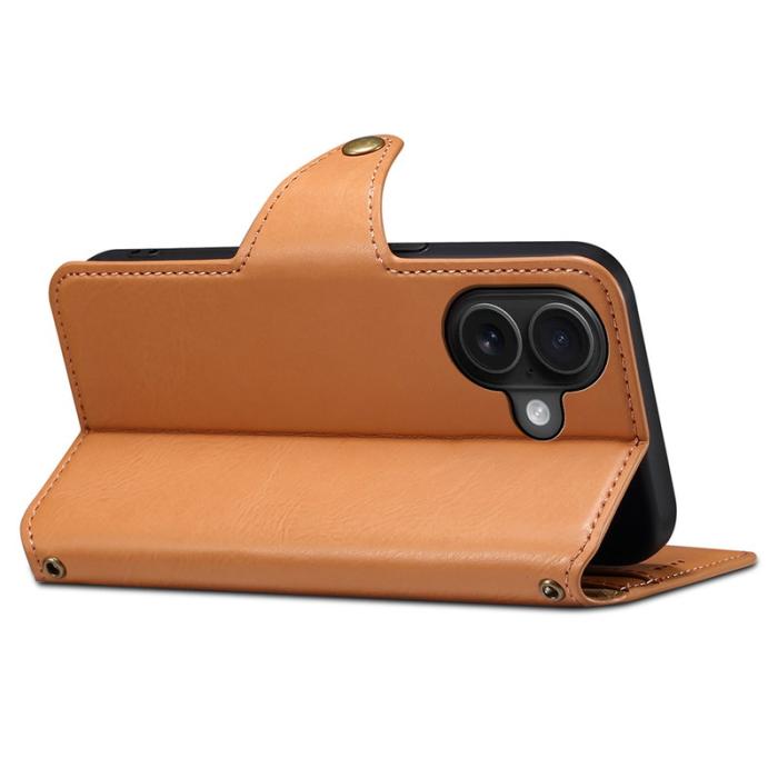 DENIOR - DENIOR iPhone 16 Fodral Plånbok Äkta Läder Khaki