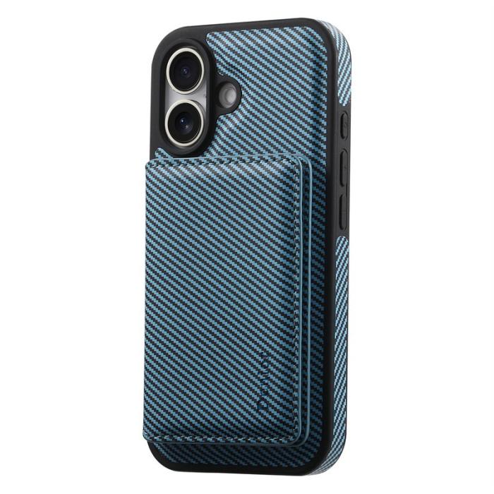 DENIOR - DENIOR iPhone 16 Magnetiskt Fodral Kolfiber Läder Blå