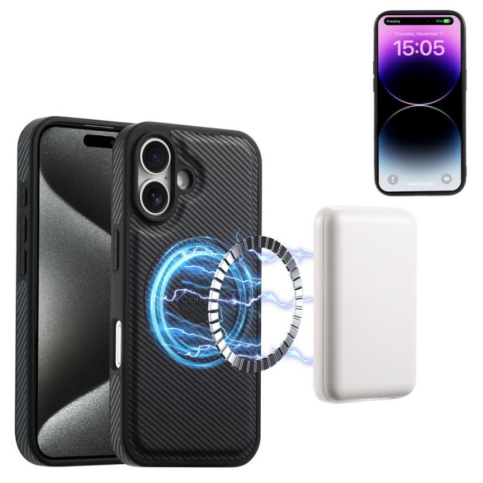 DENIOR - DENIOR iPhone 16 Plus Fodral i äkta läder med MagSafe - Svart