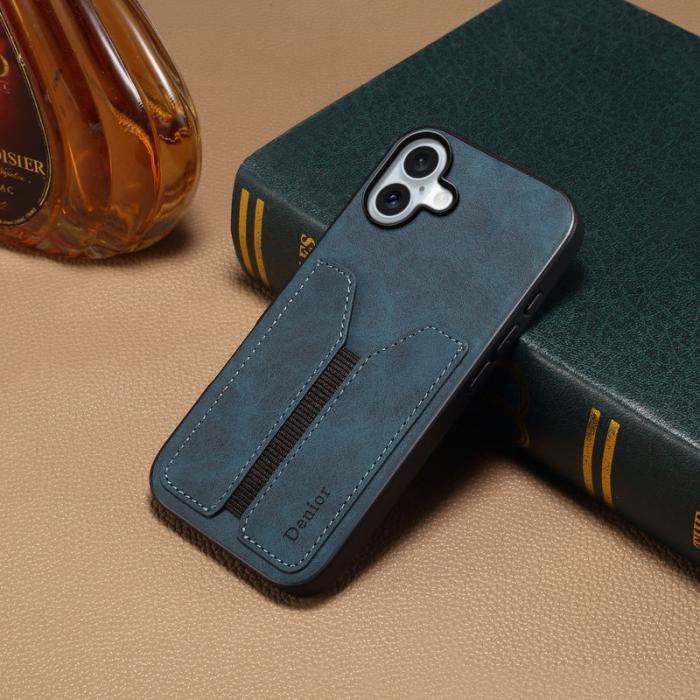 DENIOR - DENIOR iPhone 16 Plus Fodral Elastisk Kortficka PU Läder Blå