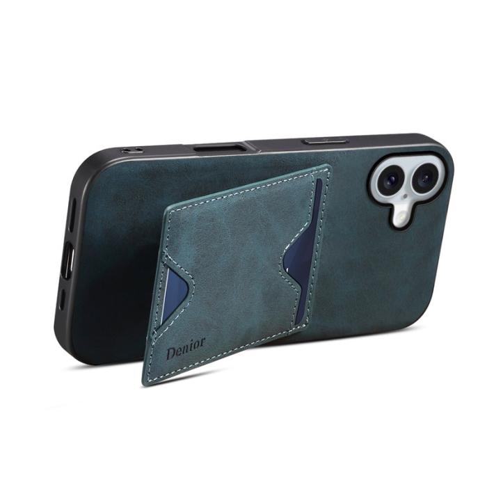 DENIOR - DENIOR iPhone 16 Plus Fodral Läder+TPU Med Kortfack - Blå