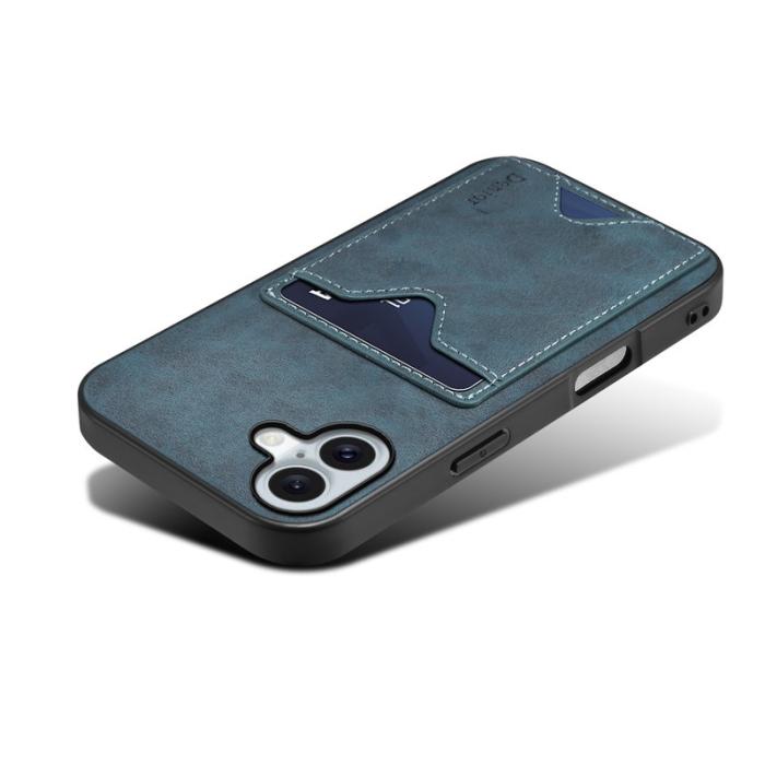 DENIOR - DENIOR iPhone 16 Plus Fodral Läder+TPU Med Kortfack - Blå