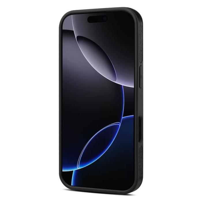 DENIOR - DENIOR iPhone 16 Plus Fodral Rotera Magnetisk Ställning Äkta Läder Svart