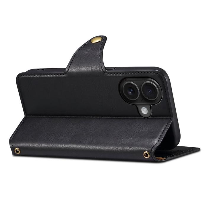 DENIOR - DENIOR iPhone 16 Plus Fodral Plånbok Äkta Läder Svart