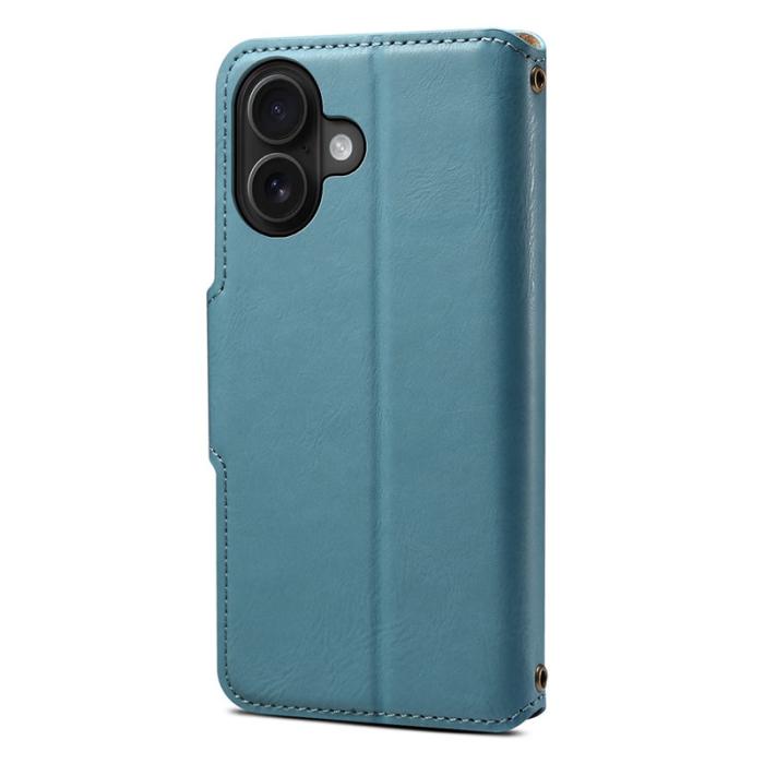 DENIOR - DENIOR iPhone 16 Plus Fodral Plånbok Äkta Läder Blå