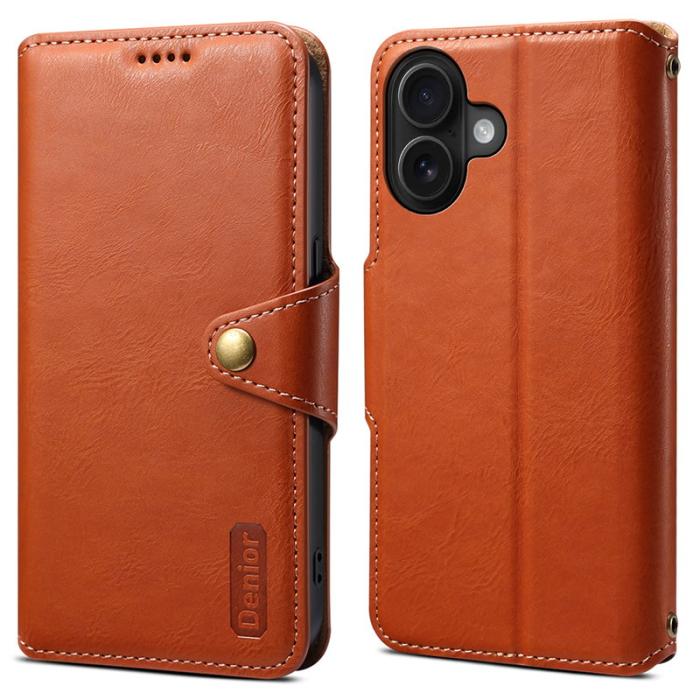 DENIOR - DENIOR iPhone 16 Plus Fodral Plånbok Äkta Läder - Brun