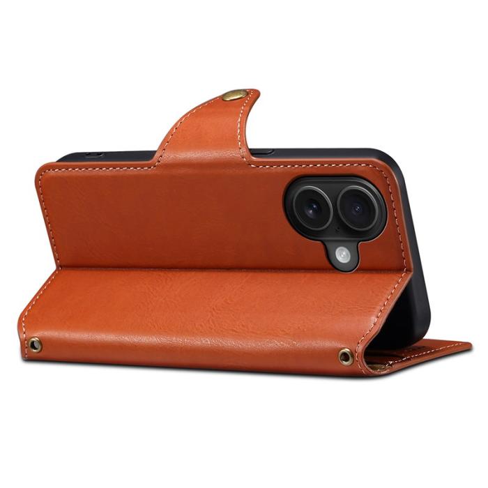 DENIOR - DENIOR iPhone 16 Plus Fodral Plånbok Äkta Läder - Brun