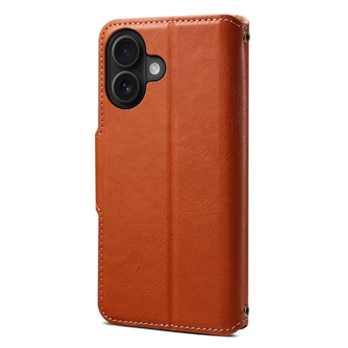 DENIOR - DENIOR iPhone 16 Plus Fodral Plånbok Äkta Läder - Brun