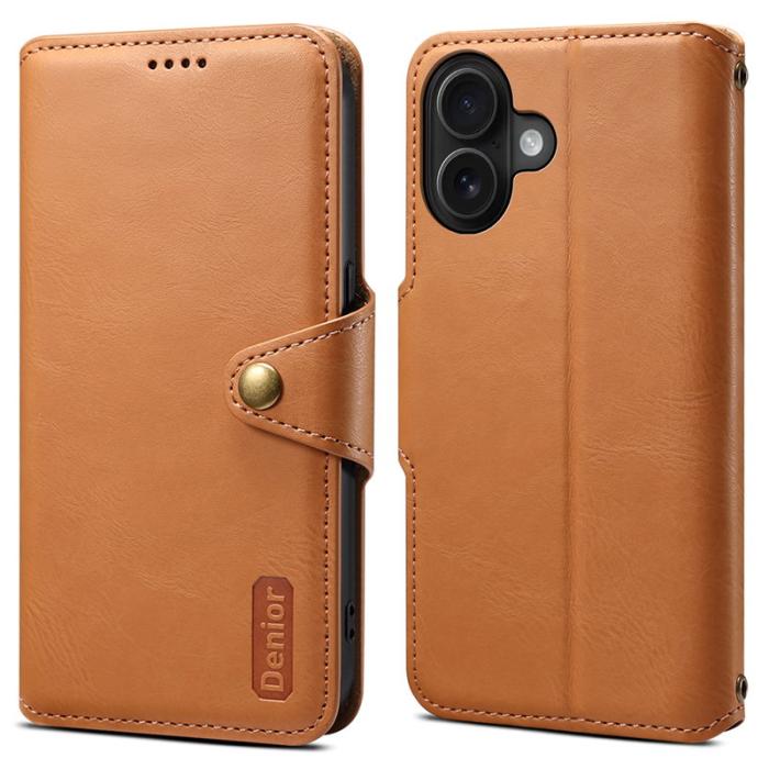 DENIOR - DENIOR iPhone 16 Plus Fodral Plånbok Äkta Läder Khaki