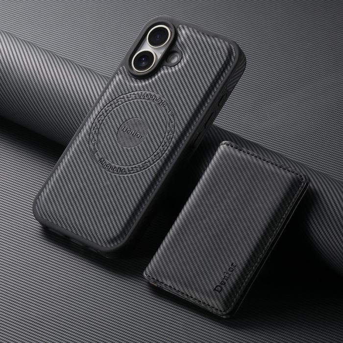 DENIOR - DENIOR iPhone 16 Plus Skal Äkta Läder Magnetiskt Svart