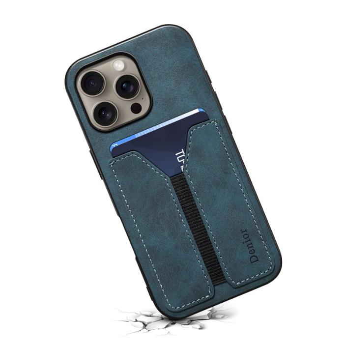 DENIOR - DENIOR iPhone 16 Pro Fodral Elastisk Kortficka PU Läder TPU PC Blå