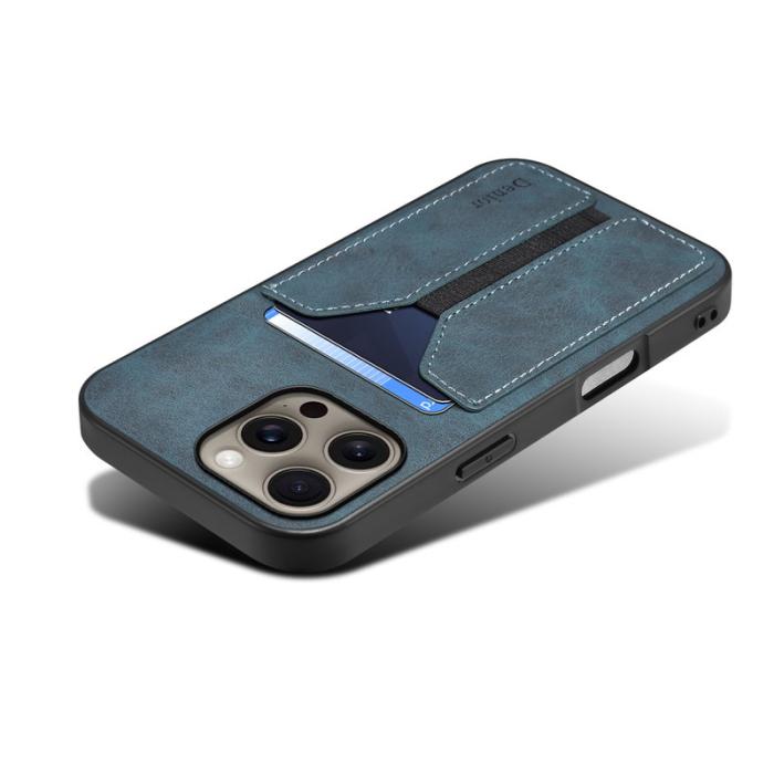 DENIOR - DENIOR iPhone 16 Pro Fodral Elastisk Kortficka PU Läder TPU PC Blå