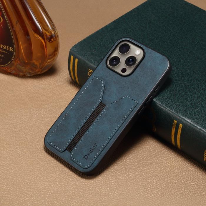 DENIOR - DENIOR iPhone 16 Pro Fodral Elastisk Kortficka PU Läder TPU PC Blå