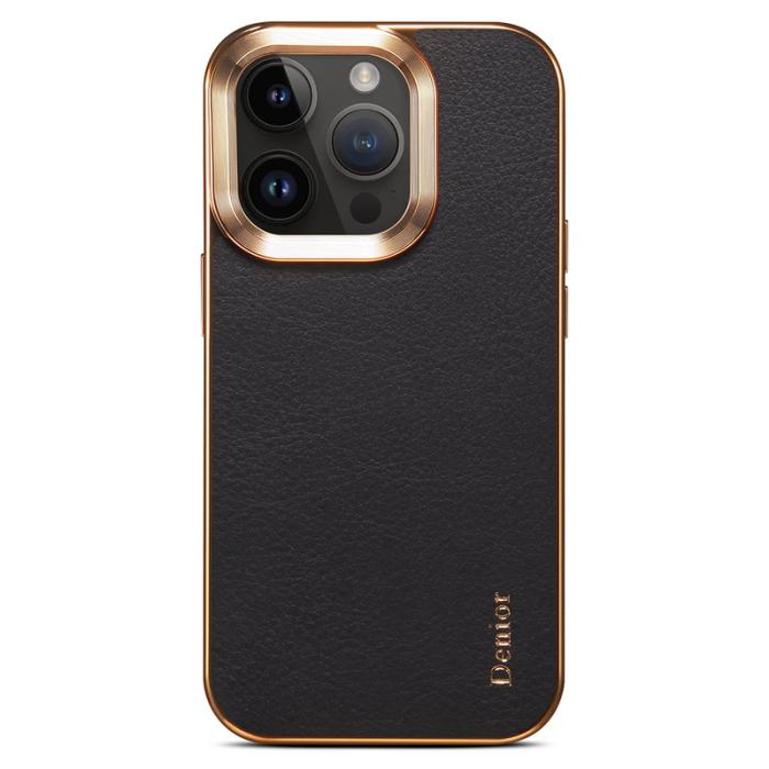 DENIOR - DENIOR iPhone 16 Pro Fodral Äkta Läder PC+TPU Svart