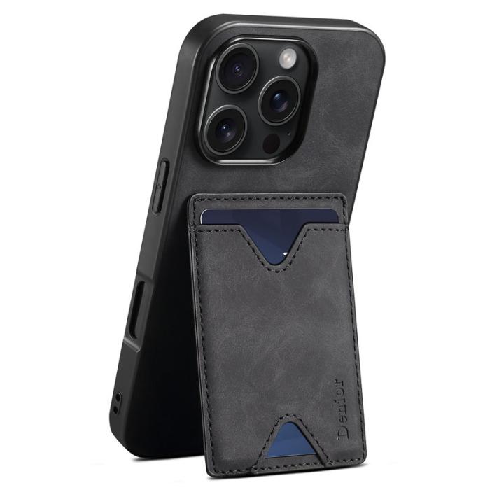 DENIOR - DENIOR iPhone 16 Pro Fodral Läder+TPU Med Kortfack - Svart