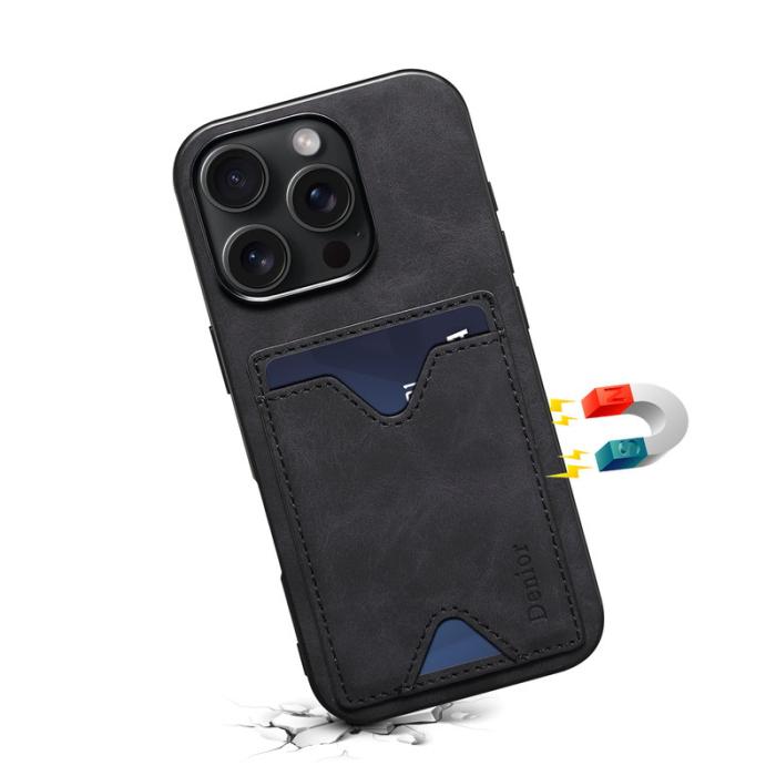 DENIOR - DENIOR iPhone 16 Pro Fodral Läder+TPU Med Kortfack - Svart