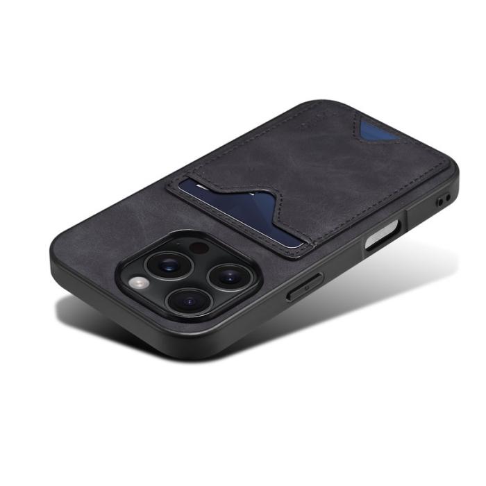 DENIOR - DENIOR iPhone 16 Pro Fodral Läder+TPU Med Kortfack - Svart