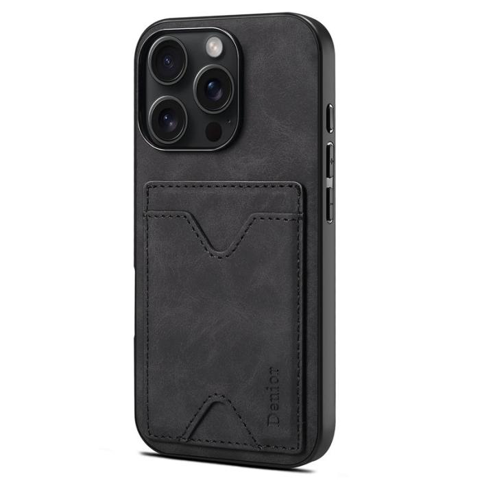 DENIOR - DENIOR iPhone 16 Pro Fodral Läder+TPU Med Kortfack - Svart