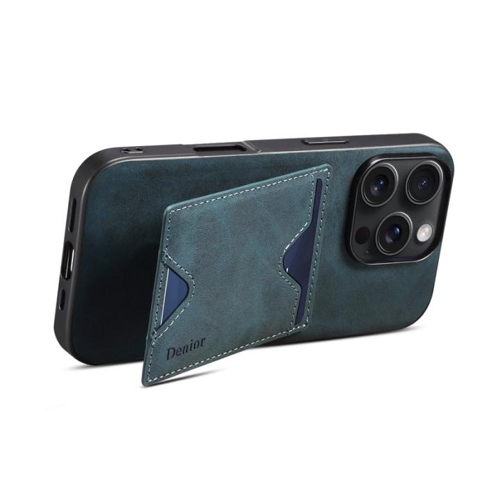 DENIOR - DENIOR iPhone 16 Pro Fodral Läder+TPU Med Kortfack - Blå