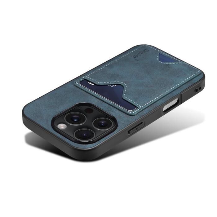 DENIOR - DENIOR iPhone 16 Pro Fodral Läder+TPU Med Kortfack - Blå