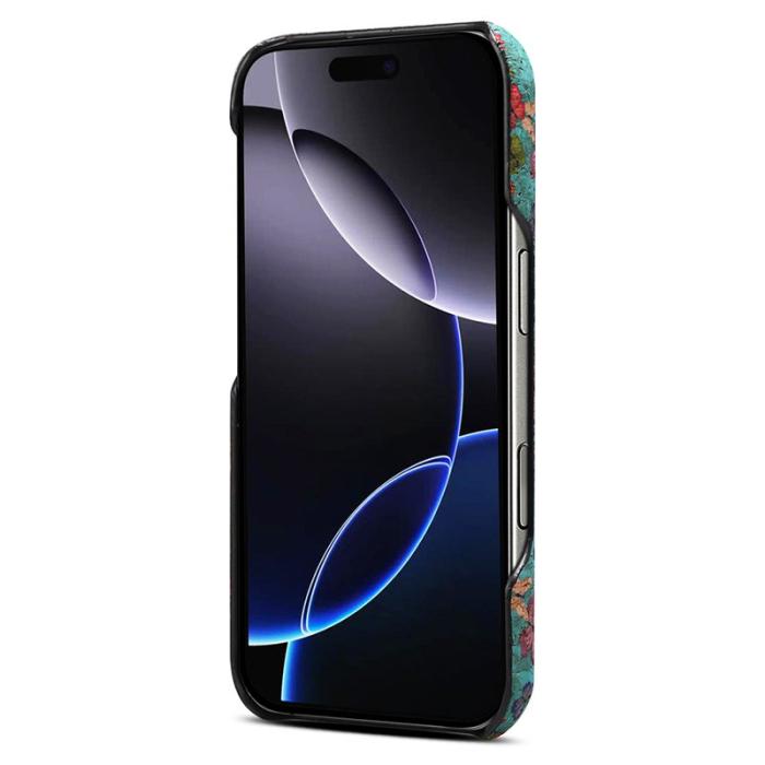 DENIOR - DENIOR iPhone 16 Pro Fodral Mönstertryckt PU Läder + PC - Blå