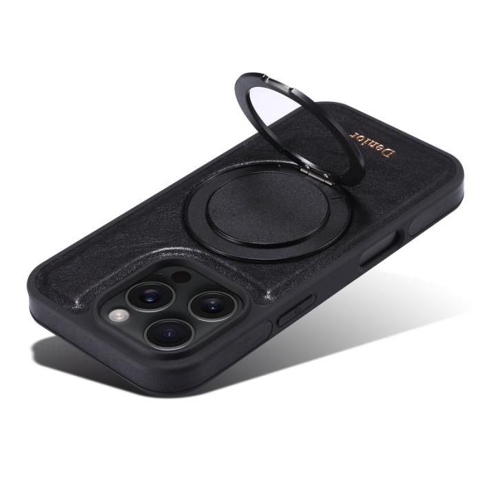 DENIOR - DENIOR iPhone 16 Pro Fodral Rotera Magnetisk Ställning Äkta Läder - Svart