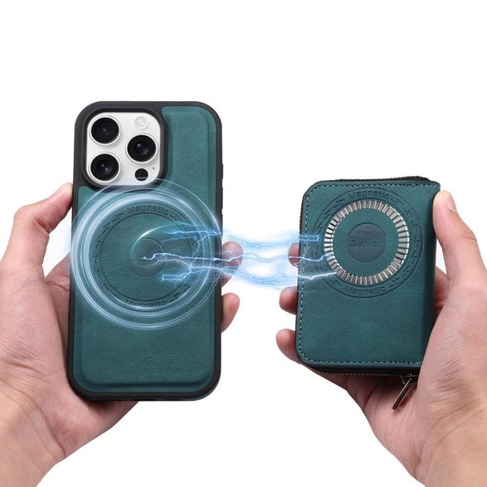 DENIOR - DENIOR iPhone 16 Pro Fodral Äkta Läder Med Dragkedja - Blå