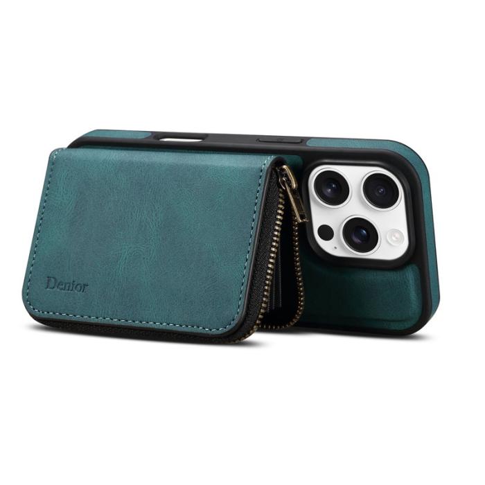 DENIOR - DENIOR iPhone 16 Pro Fodral Äkta Läder Med Dragkedja - Blå