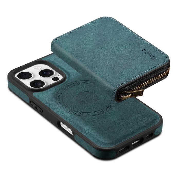 DENIOR - DENIOR iPhone 16 Pro Fodral Äkta Läder Med Dragkedja - Blå