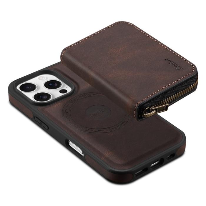 DENIOR - DENIOR iPhone 16 Pro Fodral Äkta Läder Med Dragkedja - Brun