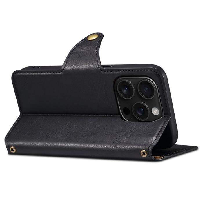 DENIOR - DENIOR iPhone 16 Pro Fodral Plånbok Äkta Läder Svart