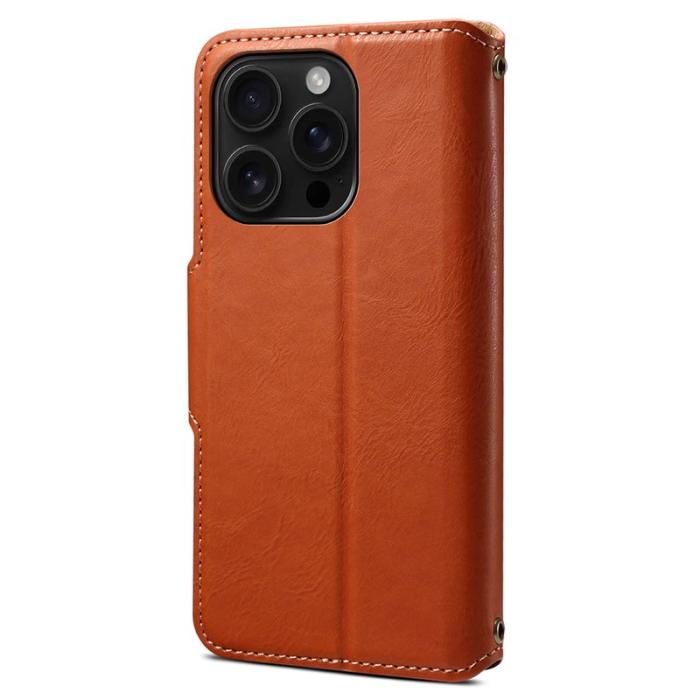 DENIOR - DENIOR iPhone 16 Pro Fodral Plånbok Äkta Läder Brun