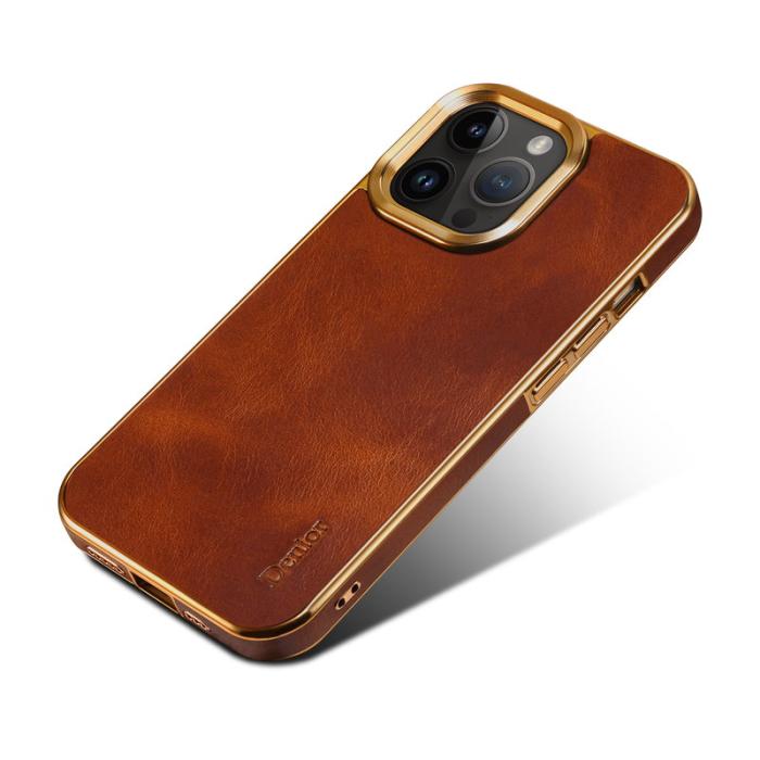 DENIOR - DENIOR iPhone 16 Pro Fodral Äkta Läder Waxy Textur Brun