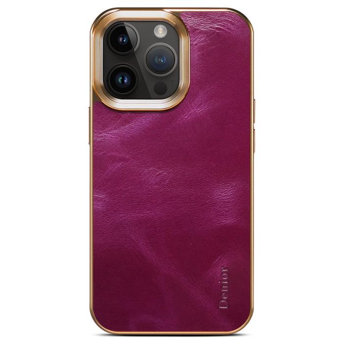 DENIOR - DENIOR iPhone 16 Pro Fodral Äkta Läder Vaxad Textur Lila