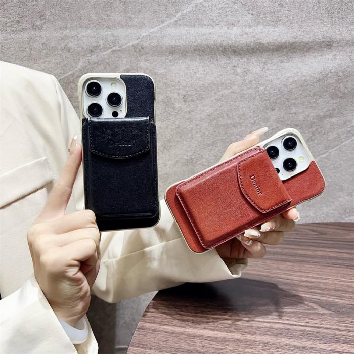 DENIOR - DENIOR iPhone 16 Pro Magnetiskt Fodral Äkta Läder PC Ställ - Svart