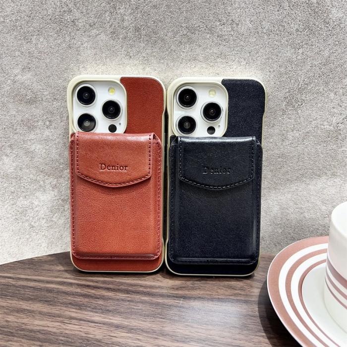 DENIOR - DENIOR iPhone 16 Pro Magnetfodral Äkta Läder PC Ställ - Röd