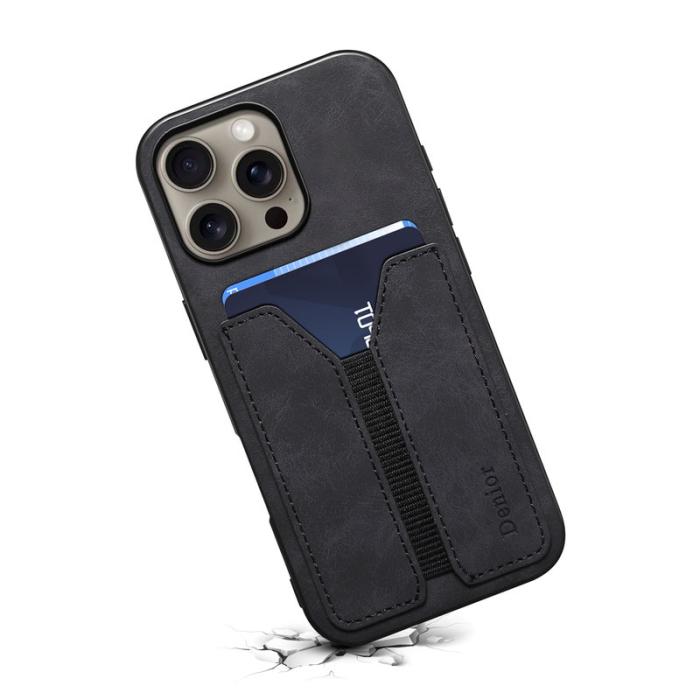 DENIOR - DENIOR iPhone 16 Pro Max Fodral Elastisk Kortficka PU Läder Svart