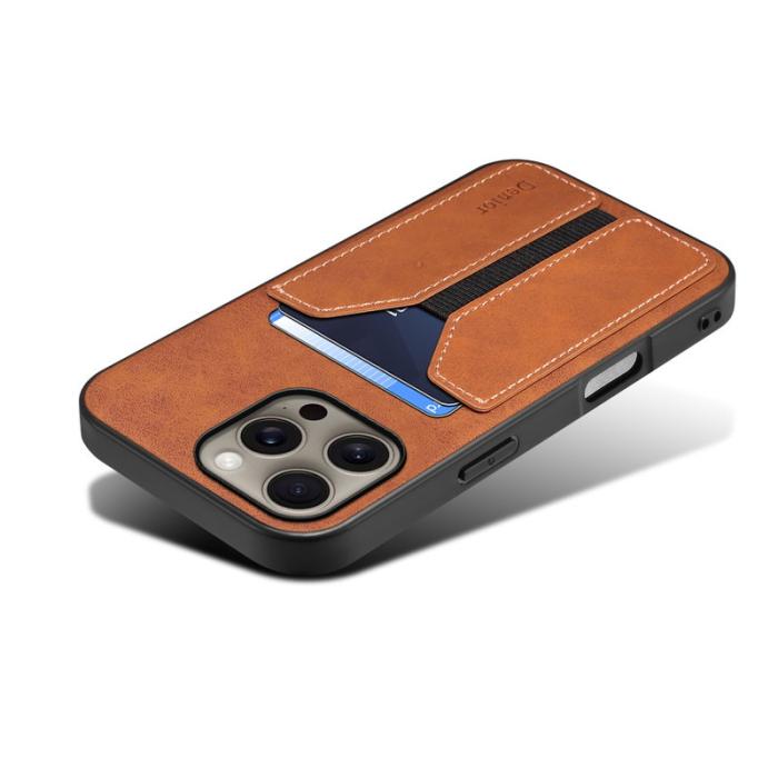 DENIOR - DENIOR iPhone 16 Pro Max Fodral Elastisk Kortficka PU Läder Brun