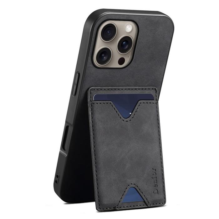 DENIOR - DENIOR iPhone 16 Pro Max Fodral Läder + TPU Med Kortfack - Svart