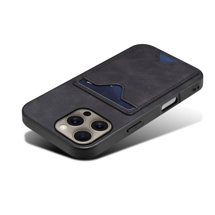 DENIOR - DENIOR iPhone 16 Pro Max Fodral Läder + TPU Med Kortfack - Svart