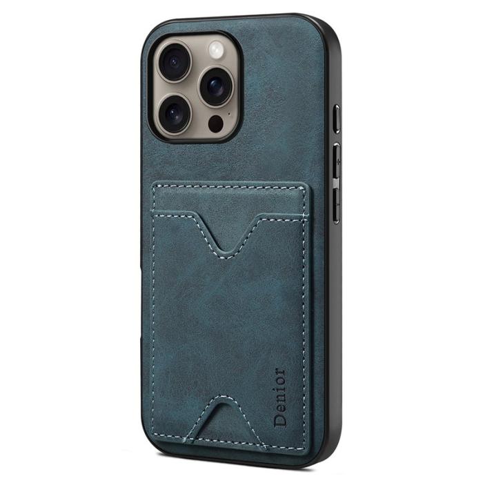 DENIOR - DENIOR iPhone 16 Pro Max Fodral Läder+TPU Med Kortfack Blå