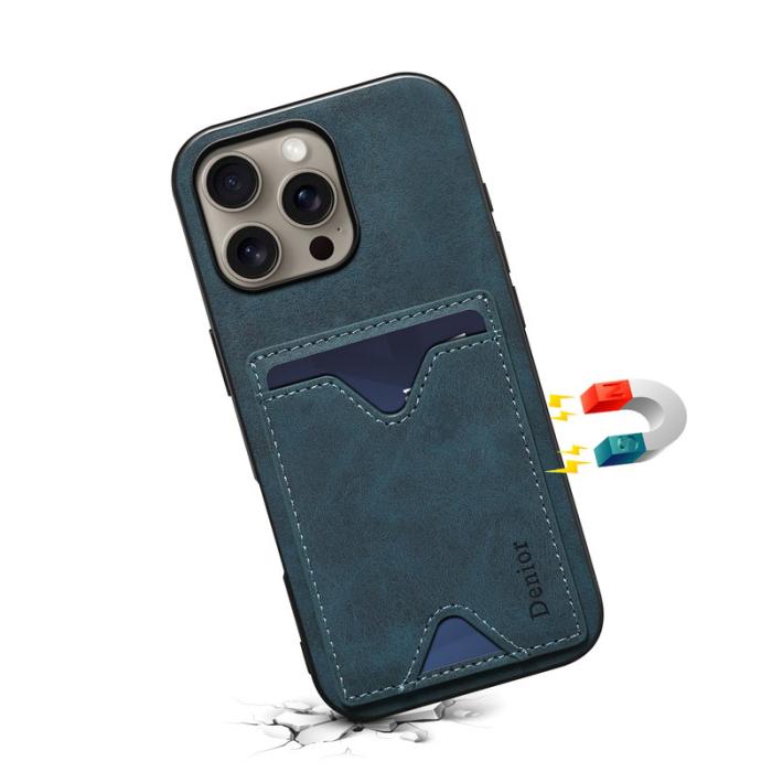 DENIOR - DENIOR iPhone 16 Pro Max Fodral Läder+TPU Med Kortfack Blå