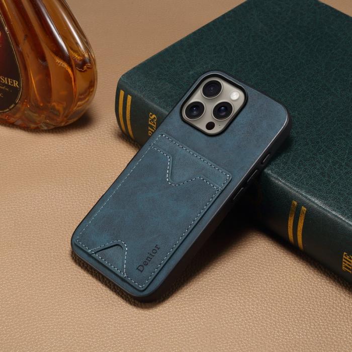 DENIOR - DENIOR iPhone 16 Pro Max Fodral Läder+TPU Med Kortfack Blå