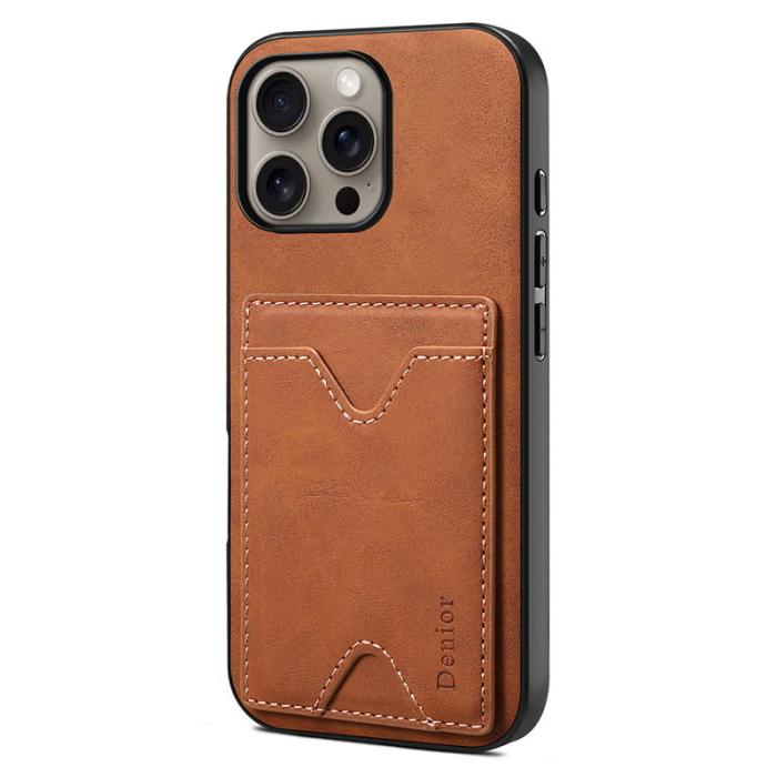 DENIOR - DENIOR iPhone 16 Pro Max Fodral Läder + TPU med kortfack - Brun