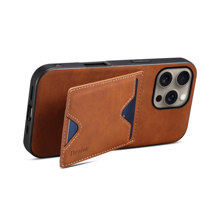 DENIOR - DENIOR iPhone 16 Pro Max Fodral Läder + TPU med kortfack - Brun