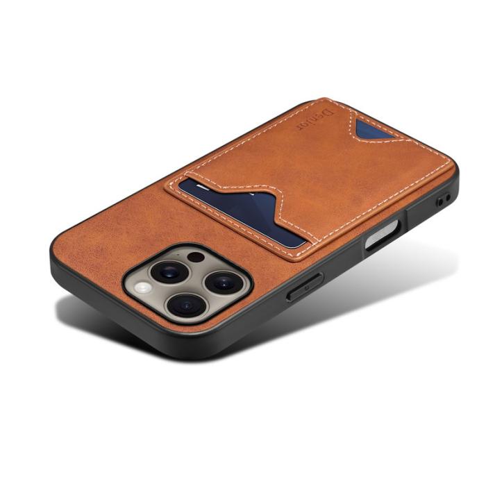 DENIOR - DENIOR iPhone 16 Pro Max Fodral Läder + TPU med kortfack - Brun